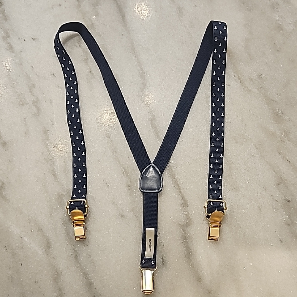 Navy Blue Anchor Print Suspenders